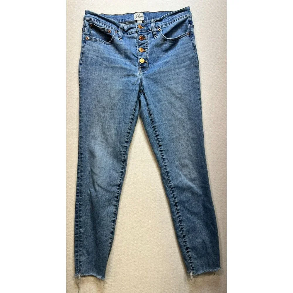J.Crew Womens Straight Jeans Classic Button Fly Denim Stretch Size 30 Blue Solid